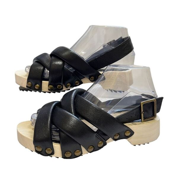 Kelsi Dagger Wood & Black Leather Sandals Sz 5.5 Brooklyn Grove Model - Picture 9 of 9